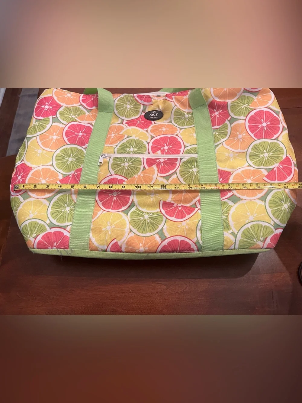 Green Citrus Print Tote Bag - TCL insulated dual compartment cooler bag